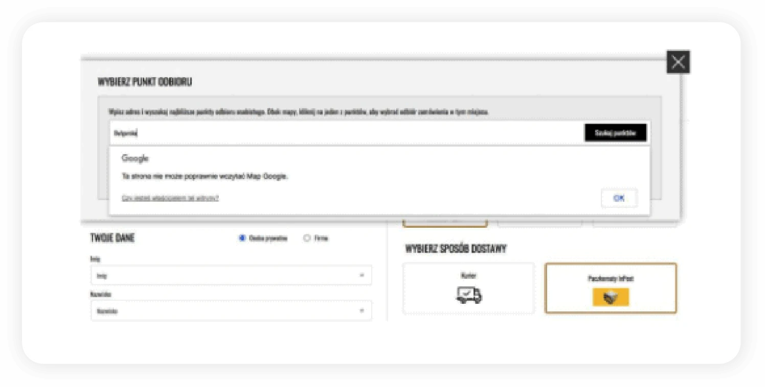 No possibility to select a pick-up point